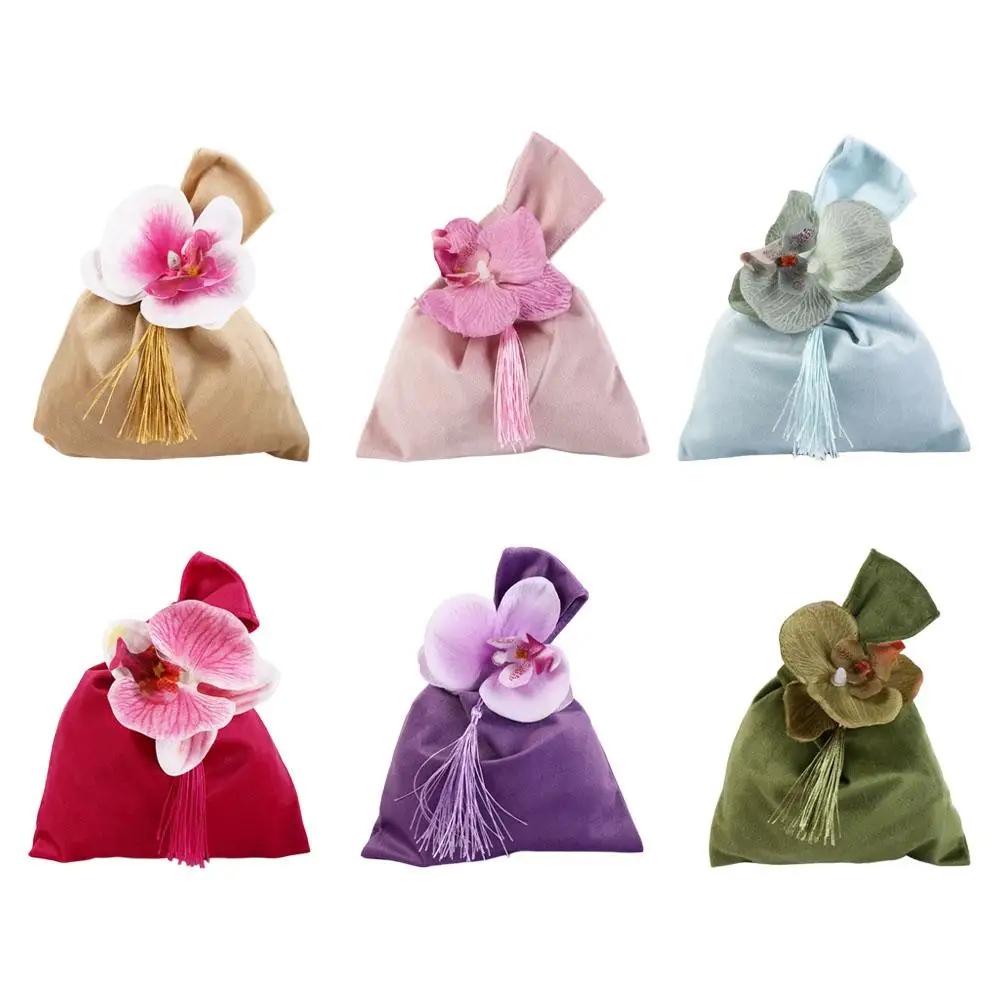 Tassel Velvet Knot Handbag Tope Handle Vest Shape Flower Wrist Bag Korean Style Jewerly Packing Bag Festive Sugar Bag