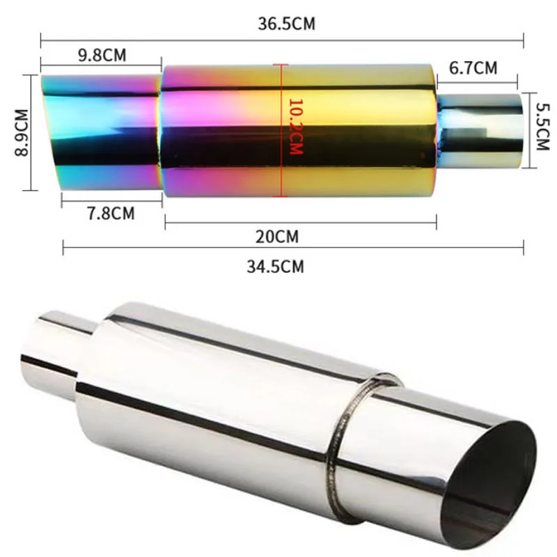 55 มม.จัดแต่งทรงผมรถระบบไอเสียท่อ Universal Racing Muffler คุณภาพสูงสแตนเลสสตีลท่อไอเสียด้านหลังท่อ Accessorie
