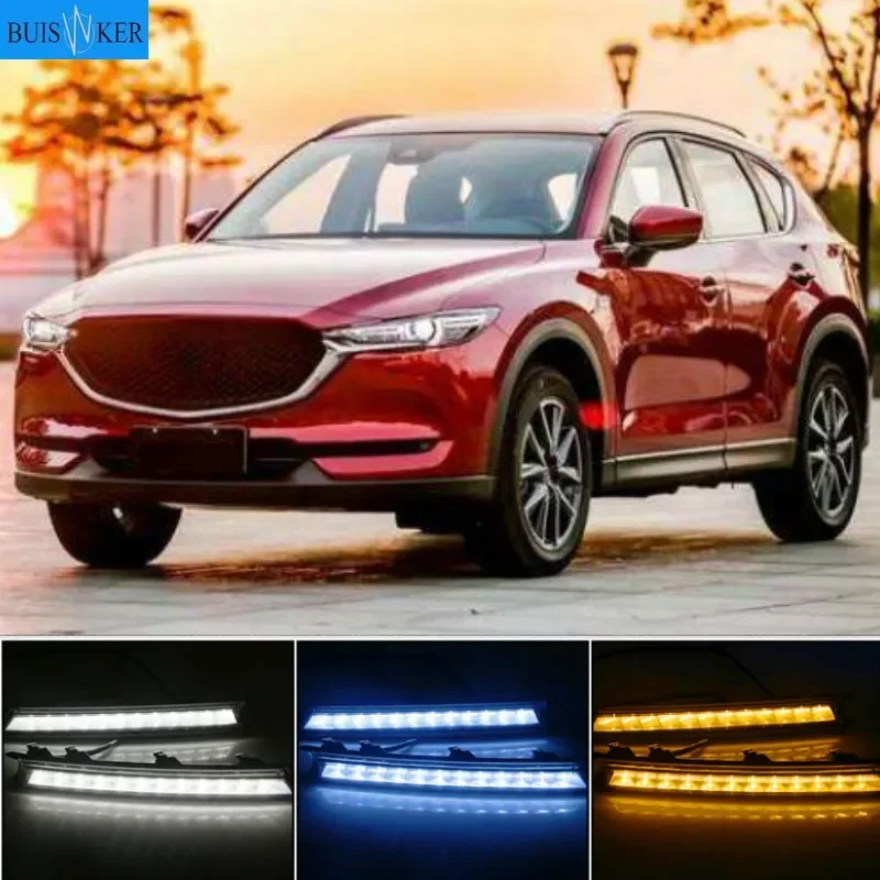 

2 sztuki do Mazda CX-5 CX 5 2017 2018 12V LED DRL Daytime Running Light Fog Lamp Decoration with Flowing Turn Signal style Relay