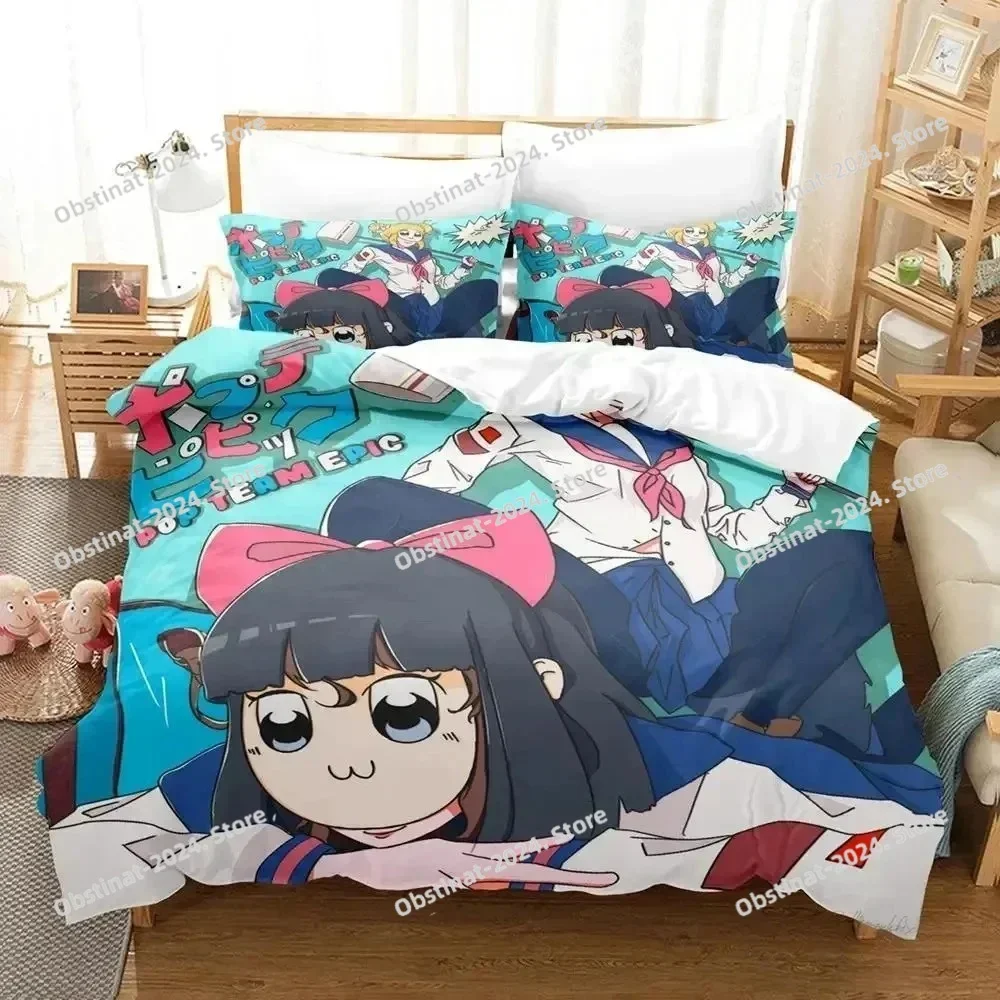 

Fashion 3d Anime Pop Team Epic Bedding Set Printed With Pillowcase Bed Duvet Cover Soft Single Double Queen Super King Size