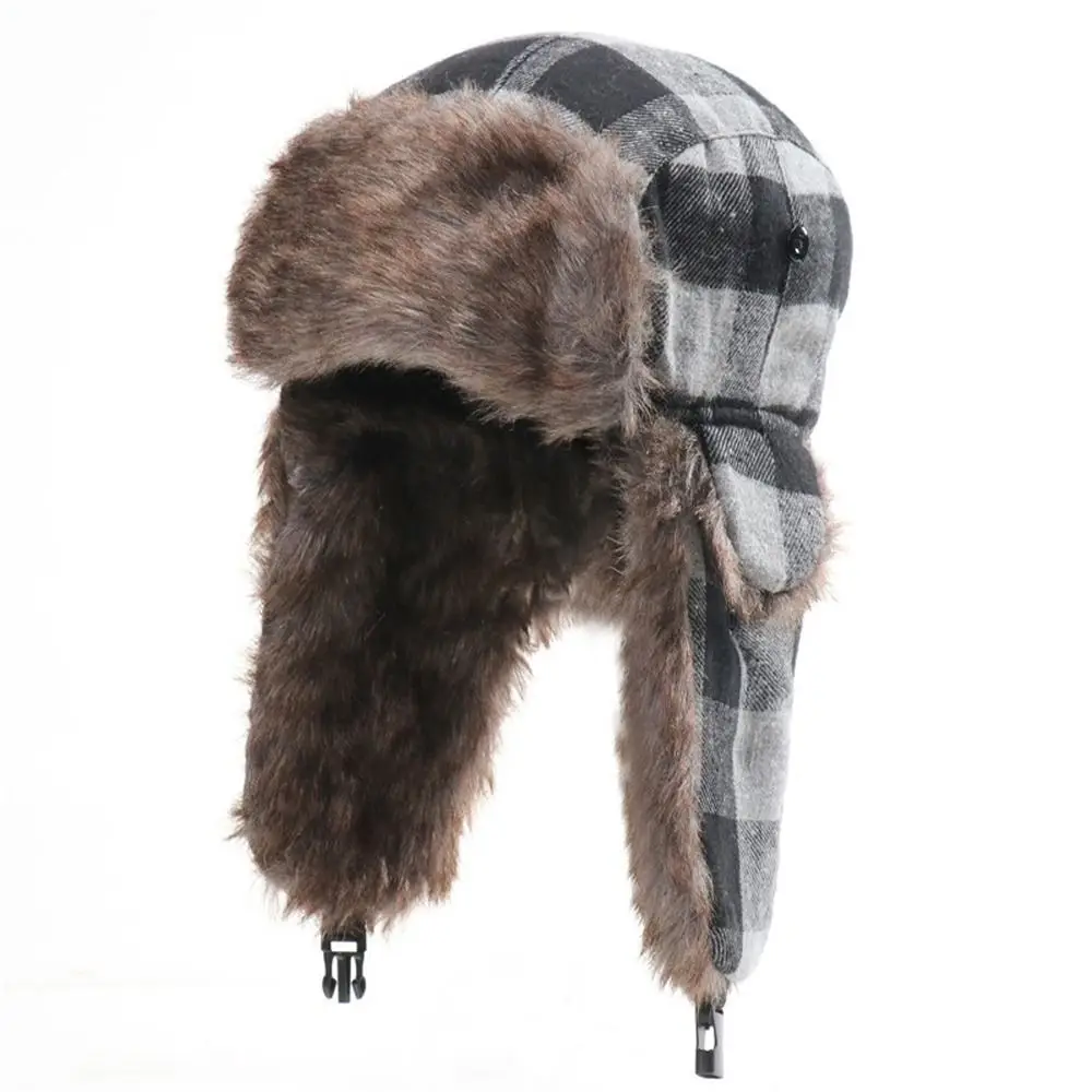 Thicken Cycling Warm Trapper Ushanka Plaid Russian Windbreak Korean Beanies Hats Men Hats Ear Muff Hats Earflap Caps