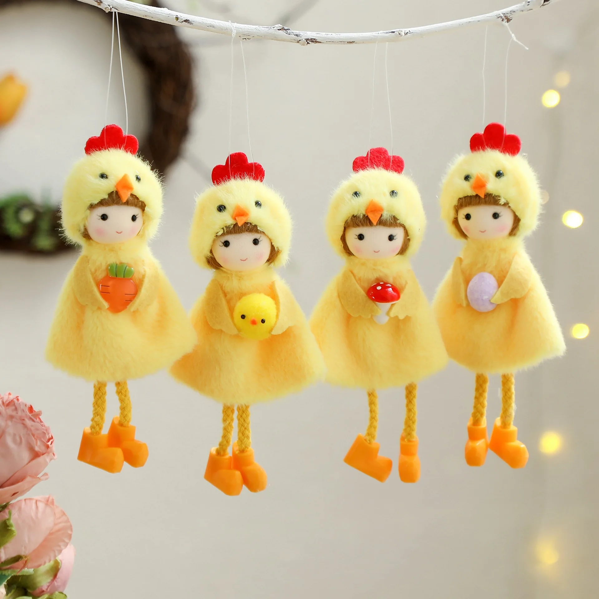 Yellow Plush Chicken Angel Girl Doll Pendant Chick Hanging Decoration Kids Gift for Home Garden Spring Easter Party Decoration