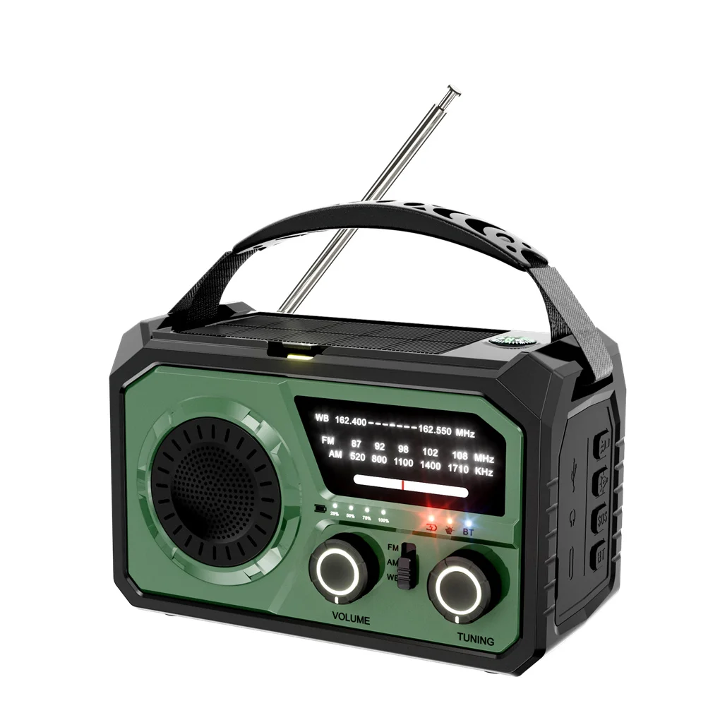 AM/FM/WB NOAA راديو الطقس في حالات الطوارئ كرنك اليد 16000 مللي أمبير راديو بالطاقة الشمسية SOS إنذار Type-C راديو شحن لحالات الطوارئ الخارجية