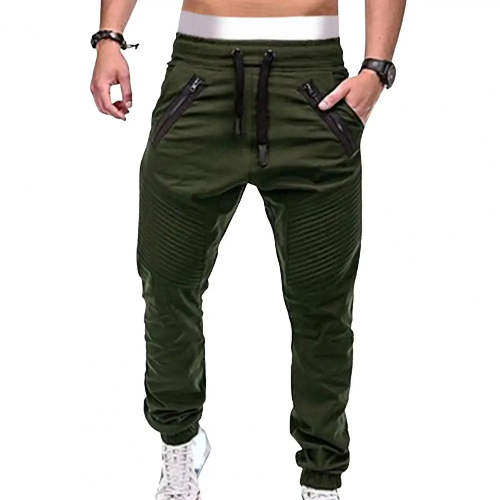 Men Classic Trousers Men Zipper Pocket Trousers Men's Winter Joggers with Drawstring Waist Zipper Decor Ankle-banded for Comfort