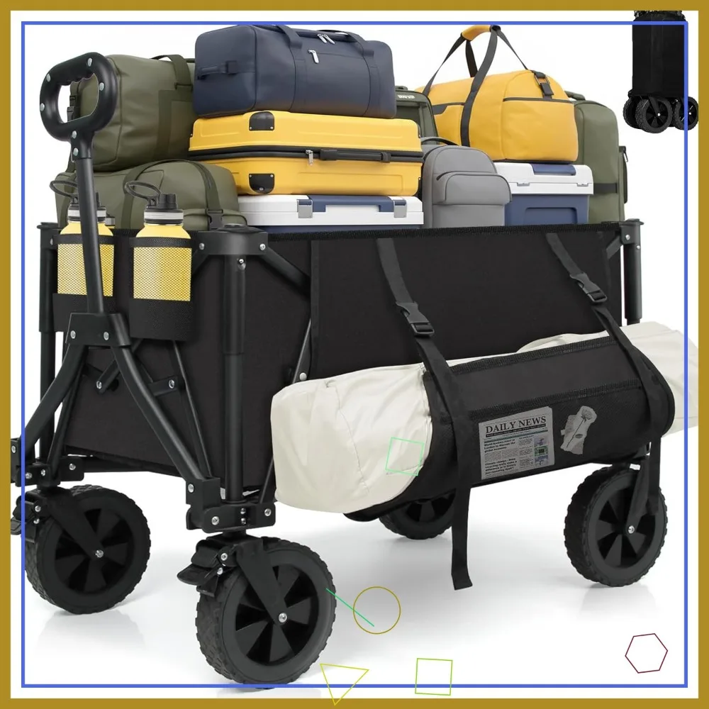 Carro plegable con capacidad de 300 libras, bolsillo lateral y frenos para compras en el jardín y la playa