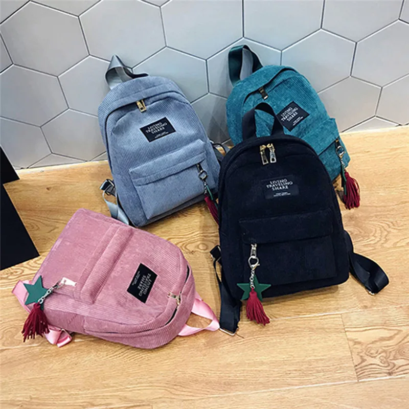 Fashion Woman Mini Simple Corduroy Backpacks Campus Style Pure Color Capacity Double Shoulder Bag Solid Color Corduroy Backpack