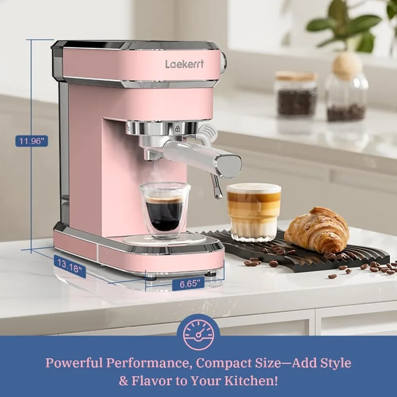Espresso Machine 20 Bar, Espresso Maker with Milk Frother Steam Wand, Stainless Steel Home Machines Wife Daughter or Mom, Pink