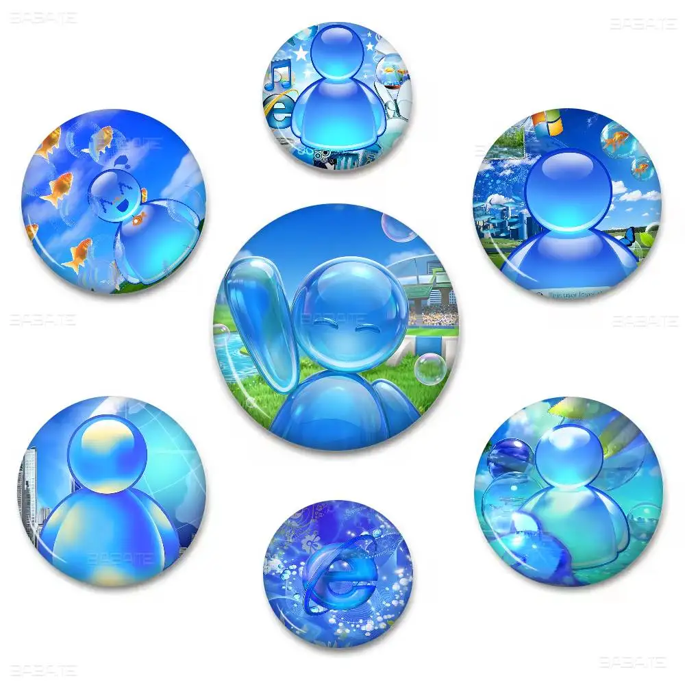 Frutiger Aero Art Thickened Photo Brooches Creative Round Badge Gifts Pins 32/44/58mm