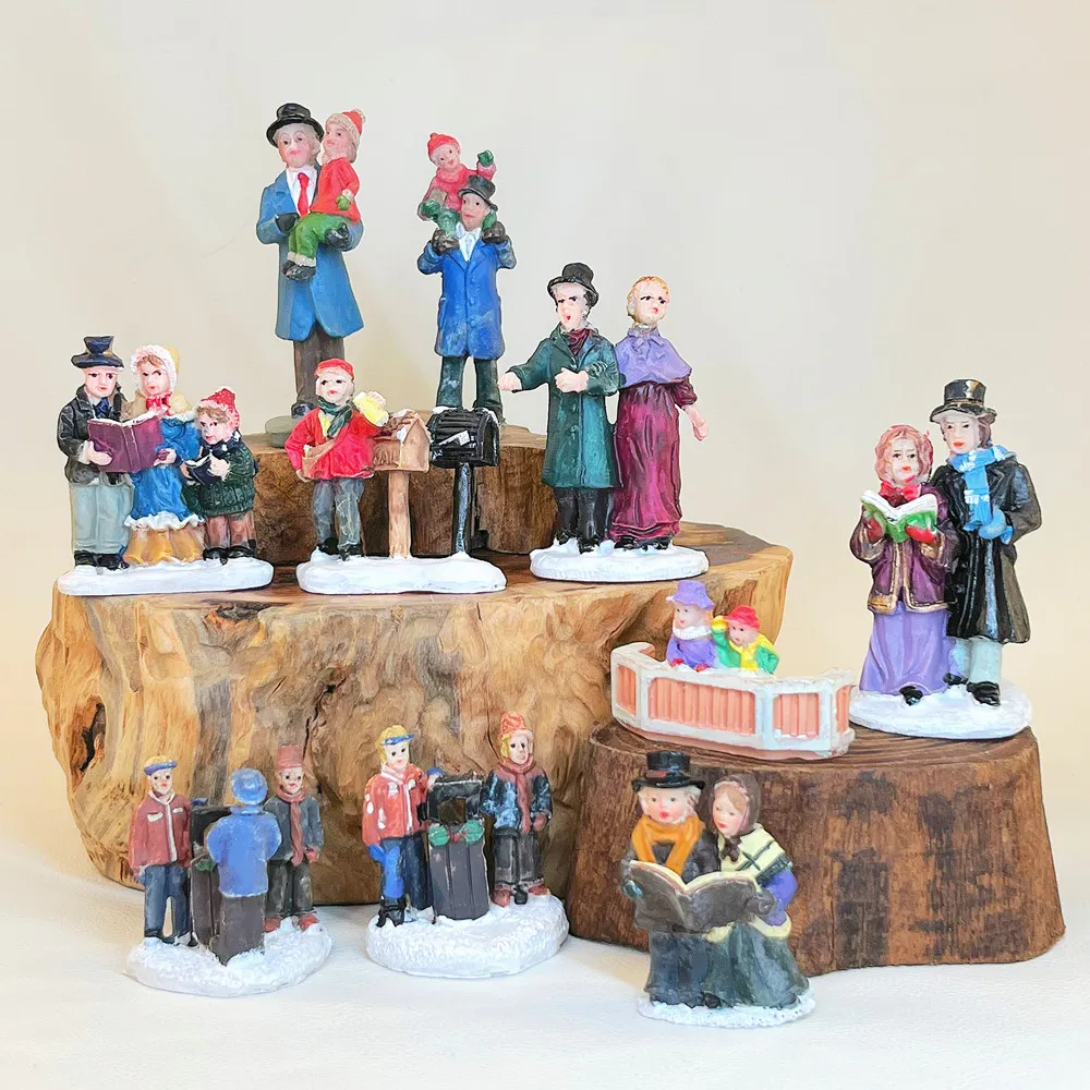 Victorian Christmas Village Resin Carolers Mini Figurines, Hand Painted Winter Snow Scene Decor