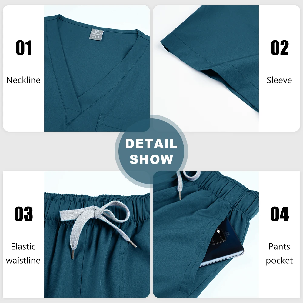 Novo leve anti-rugas uniforme cirúrgico mulher homem médico enfermeira esfrega conjunto macio respirável médico enfermagem clínico workwear