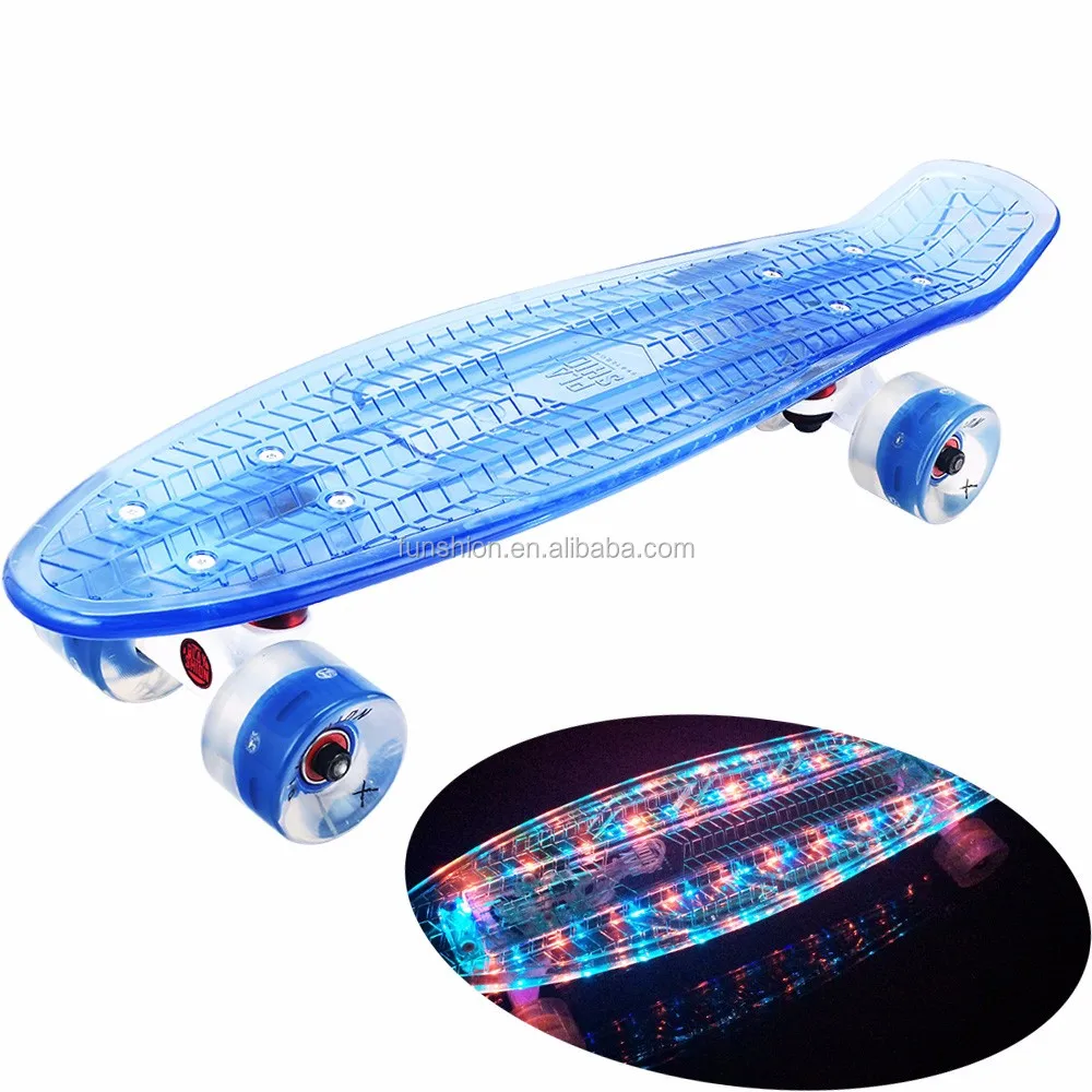 Funshion-Tabla de skate transparente para niños, monopatín LED de 27 pulgadas, con certificado MSDS