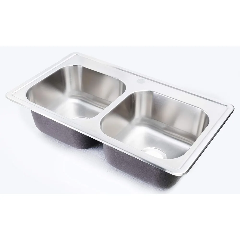 

33x19 Kitchen Sink Drop In for Mobile Homes, Stainless Steel Deep Double Bowl