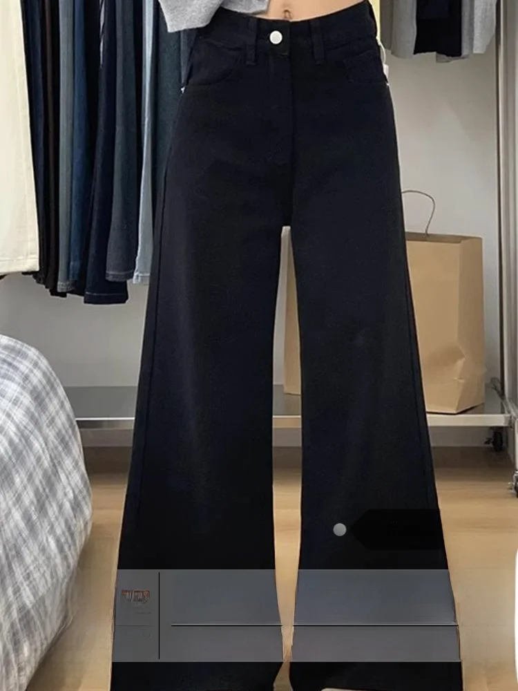 

High Waist Wide Leg Black Denim Pants Women's Summer New Vintage Loose Fit Floor Length Trousers Retro Style Streetwear