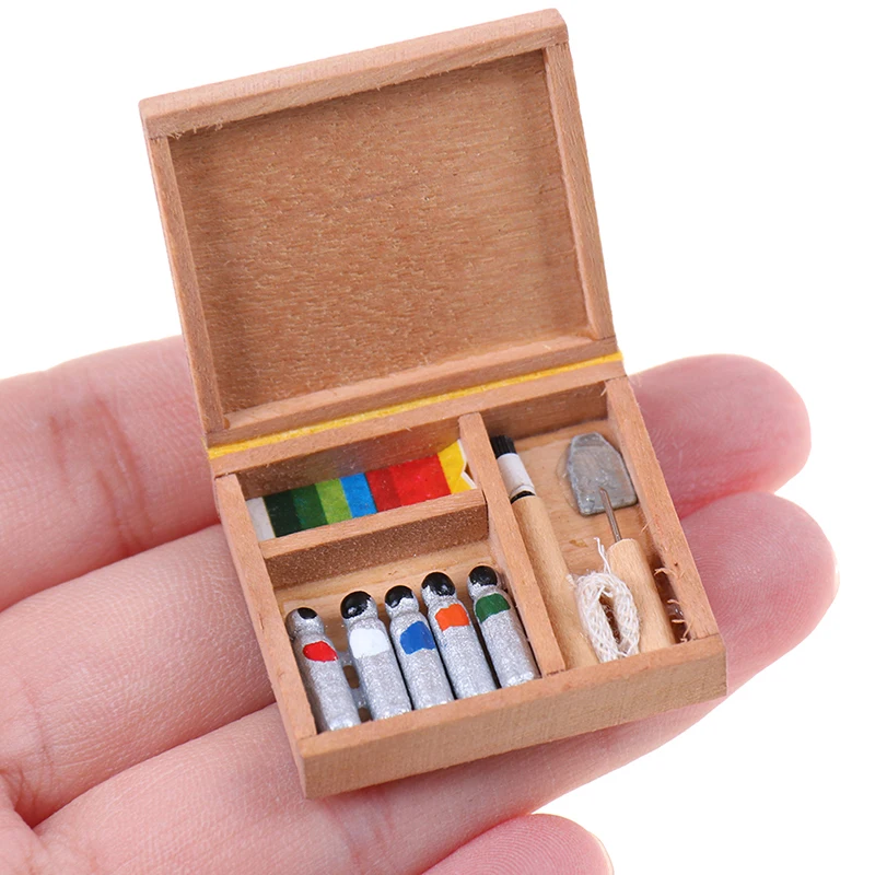 1:12 Dollhouse Paint Box Mini Painting Box Pigment Sticks DIY