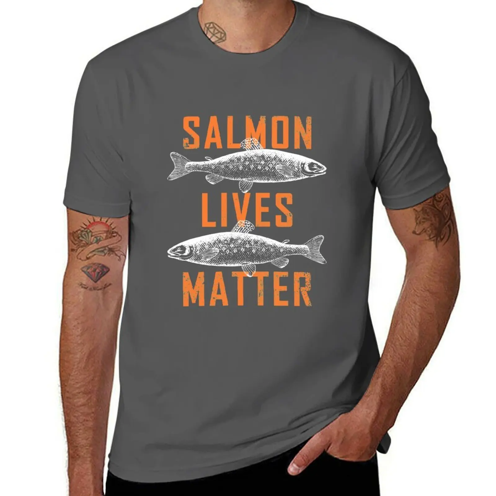 

Salmon Lives Matter Bass Fly Fishing Fish Fisherman Gift T-Shirt Basic Breathable Solid Color T-Shirt