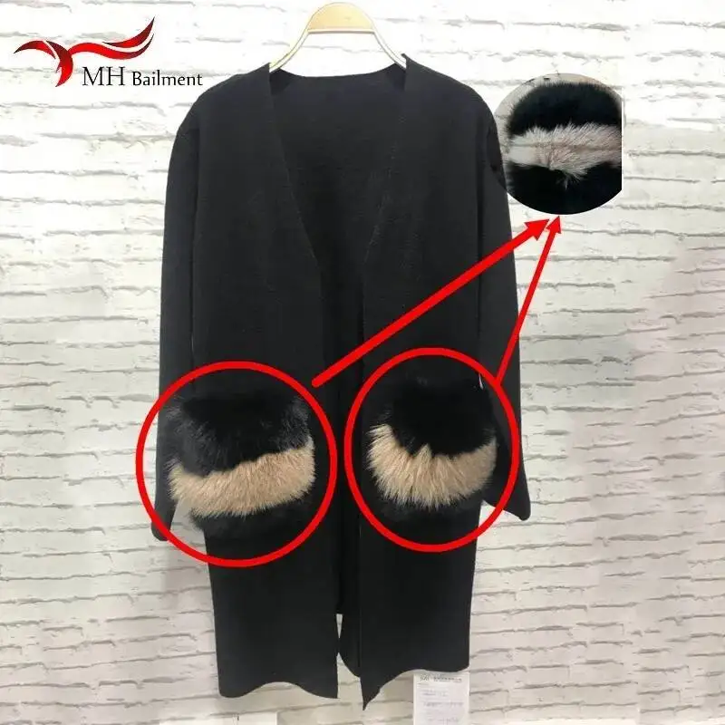 Women\'s Coat Woolen Pocket New 100% Real Fox Fur Color Matching Pocket 9.5*11CM Brand Bag Female Towel