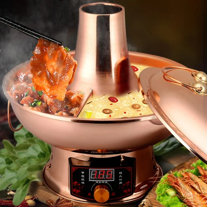 Chinese Style Copper Hot Pot Pure Copper Electric Grill Dual-Use Household Old Beijing Shabu Mutton Carbon Old Stove Electric