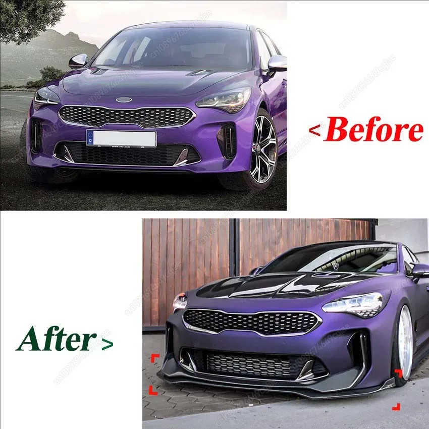 Car Front Bumper Splitter Lip Spoiler Diffuser Guard ABS Gloss Black /Carbon Look Body Kit Cover For Kia Stinger GT 2018 To 2024 view 2