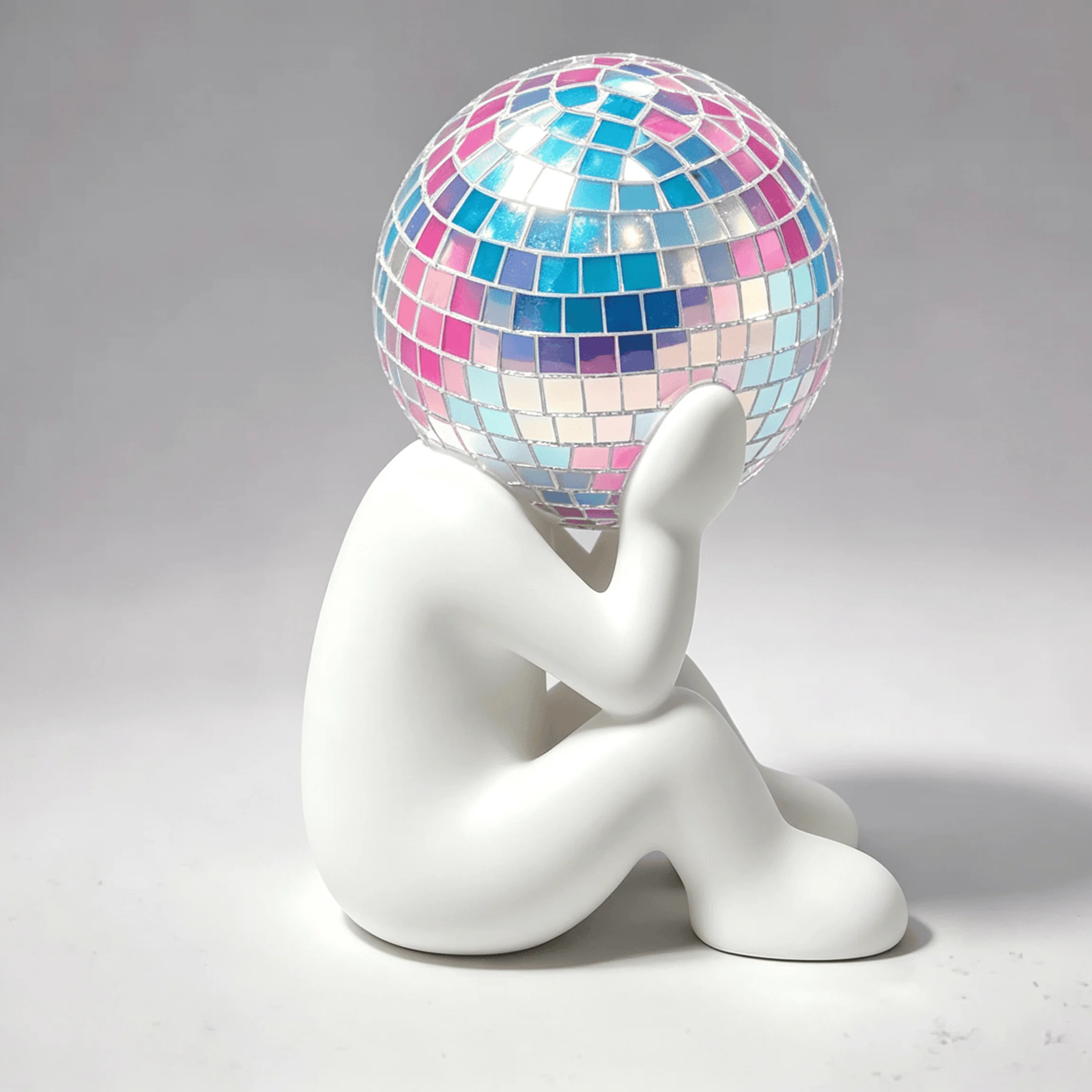 Disco Ball Thinker Statue, Detachable Rainbow Mirror Disco Ball Decoration