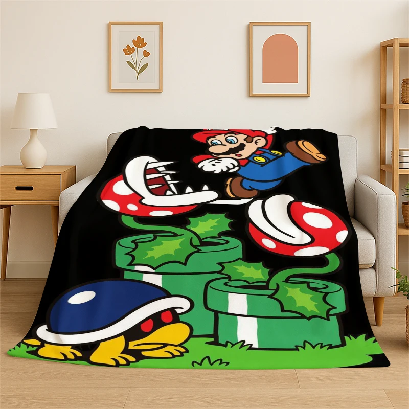 HD Cute Cartoon M-Mario Game Flannel Throw Blanket,Warm Cozy Blanket for Bed,Sofa,Couch,Bedroom,Living Room,Office,Camping Gift