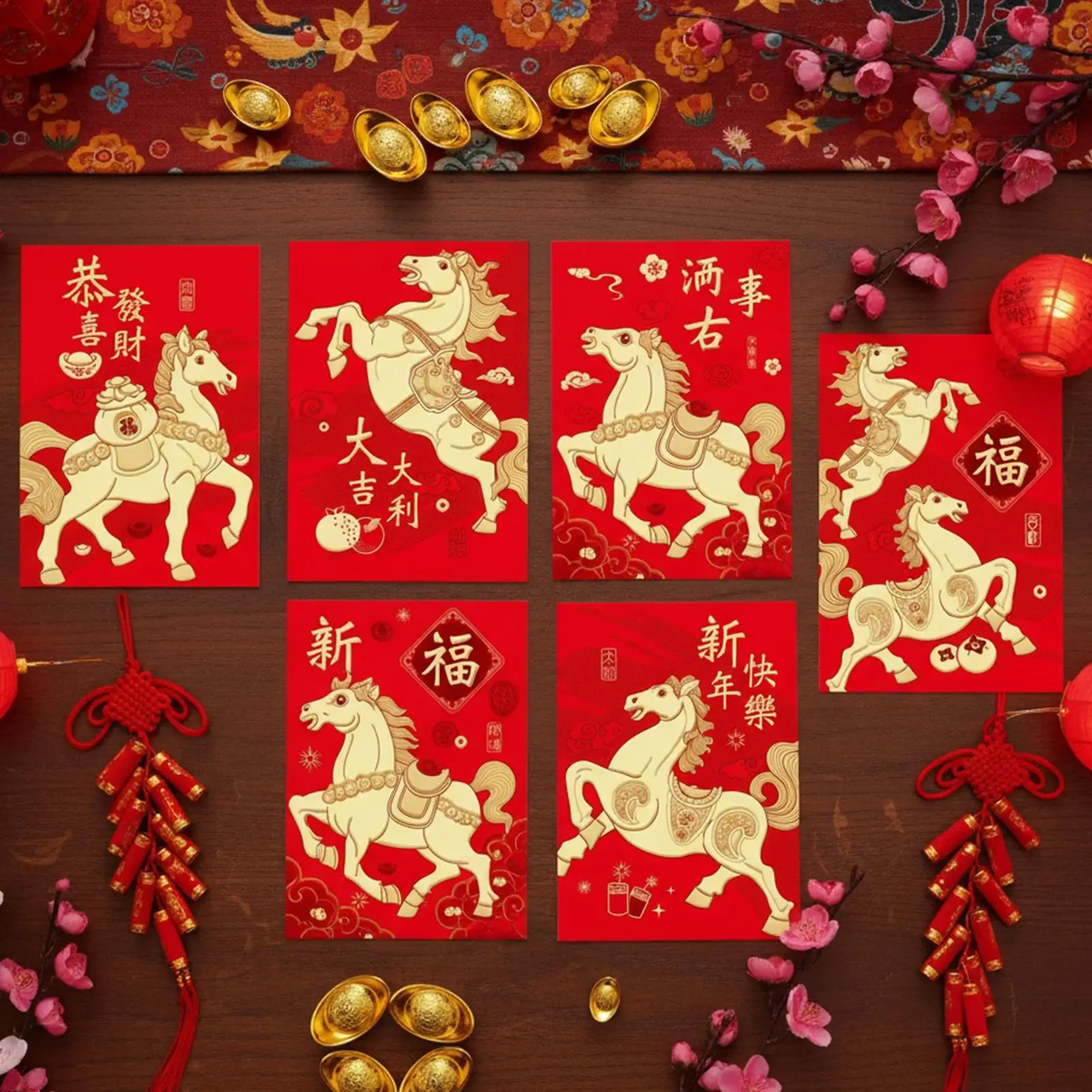 2026 Lunar New Year Red Envelopes 6Pcs Hot Stamping Horse Pattern for Chinese New Year Birthday Celebration Winter Festival Gift - view 2