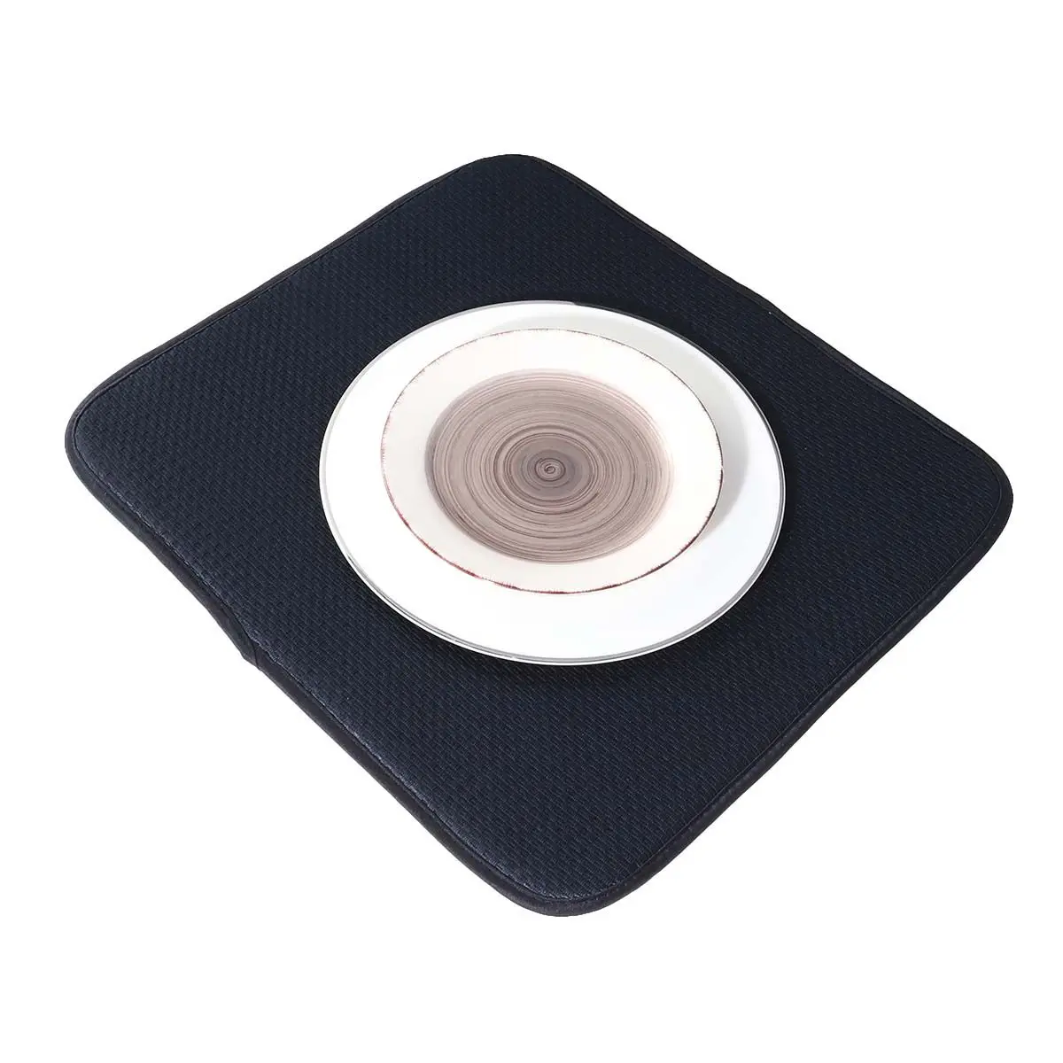 Dish Drying Mat Grey Double-Sided Absorbent Sponge Fabric Non-Slip Heat Resistant Table Coaster Foldable Roll-Up Hanging Loop