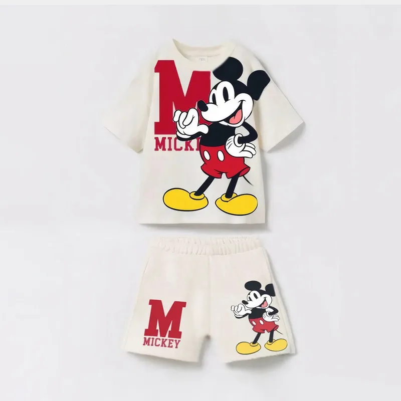 Summer Fashion Mickey Boys Clothes Set Short Sleeve Tee + Shorts Kids Toddler Outfits