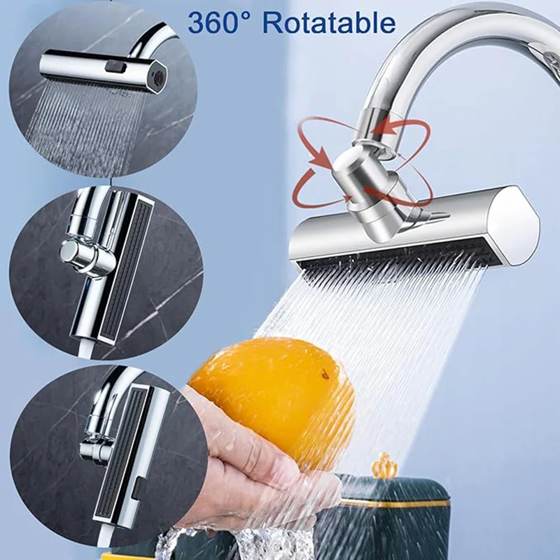 3 Mode Universal Swivel Faucet Extender Splash Proof Kitchen Sink Nozzle Waterfall Rotary Multi Function Tap Attachment