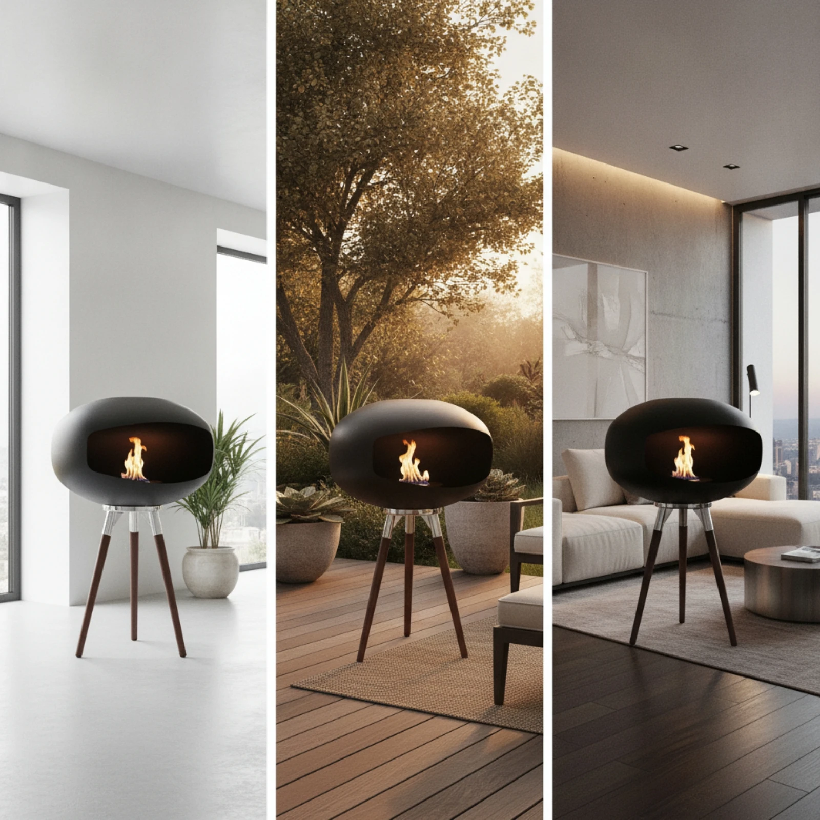 Tripod Fireplace Portable Ethanol Fireplace Fire Bowl Clean-Combusting Heater Smokeless for Homeowners, Terrace, Living Room view 4
