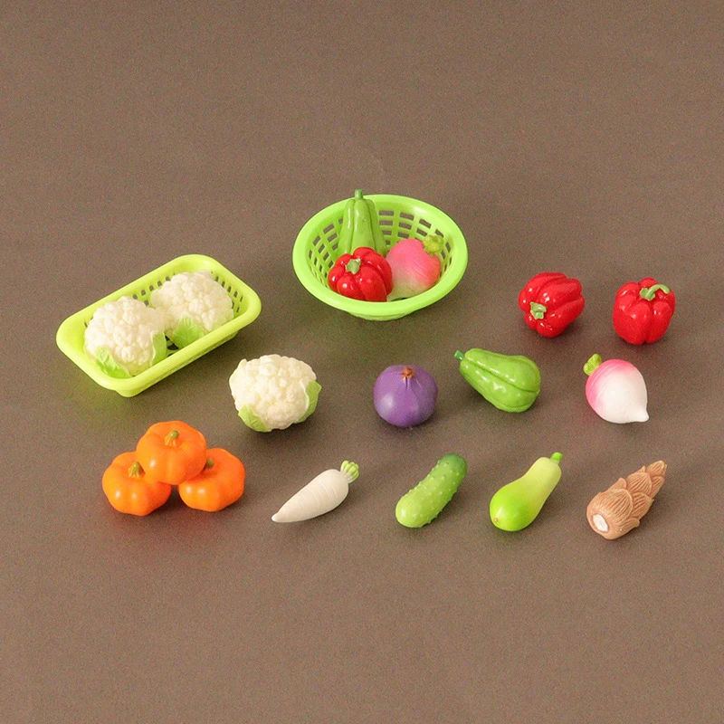 10Pcs/Set Dollhouse Simulation Vegetable Basket Set Dollhouse Vegetables Decoration Dolls House Miniature Kitchen Play Toys