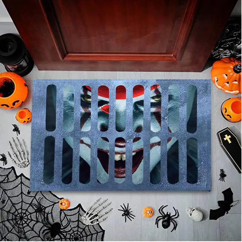 Halloween 3D Visual Entry Doormat Sewer Manhole Cover Clown Carpet Horror Halloween Decoration Indoor Outdoor Floor Mat