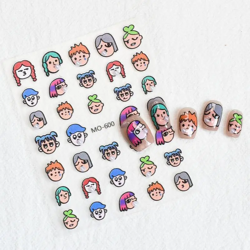 Cartoon Cute Bubble Blowing Girl Nail Art Stickers Manicure Decals Decoration Summer Nail Charm Nail Salon Accessories