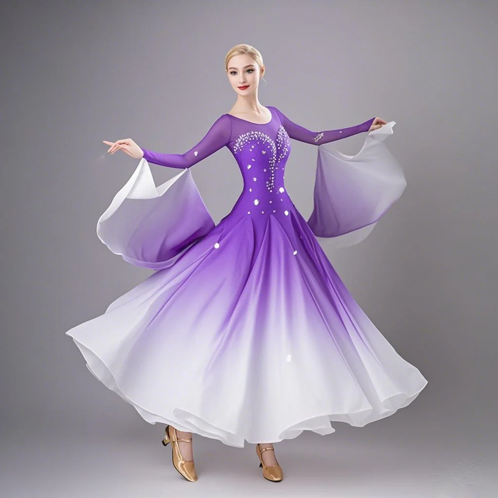 Gradient Purple Women Ballroom Dance Dress Swing Foxtrot Rumba Waltz Lyrical Dance Costumes Dance Wear Ball Gown