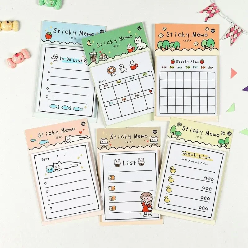 30 Sheets/Book Sticky Notes Kawaii Cartoon Self-Adhesive Memo Pad,to Do List,check List,weekly Plan,month Plan Writing Pads