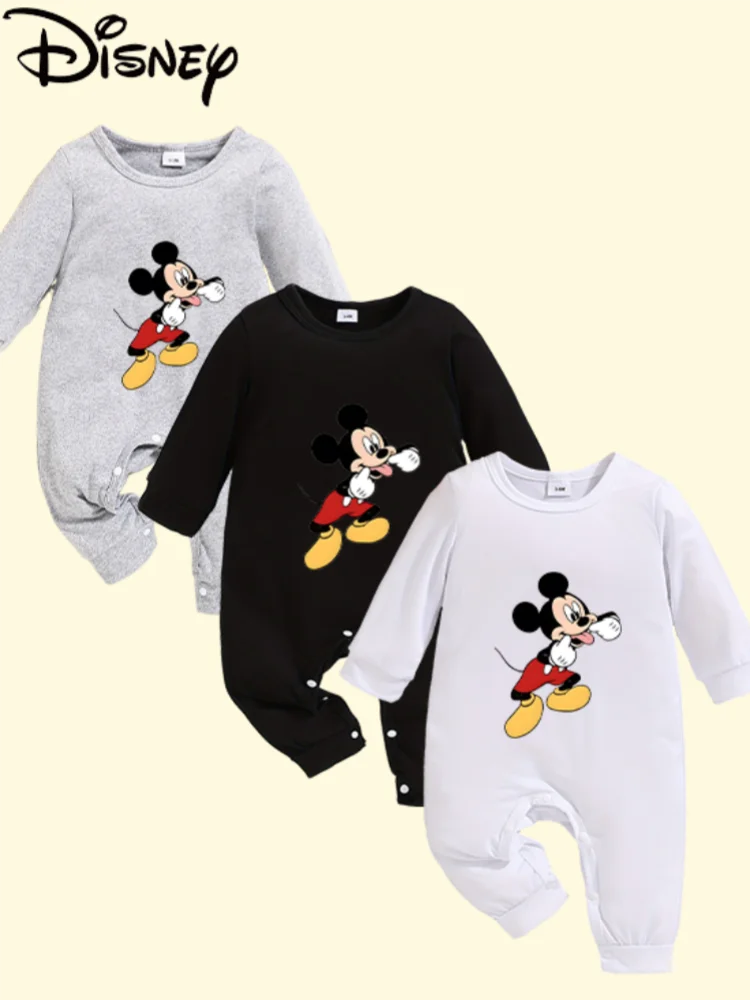 

【Официально лицензированный | Комплект из 3 шт.】 Детские комбинезоны с длинными рукавами «Микки» | Уютная ткань, классический многоцветный принт Микки