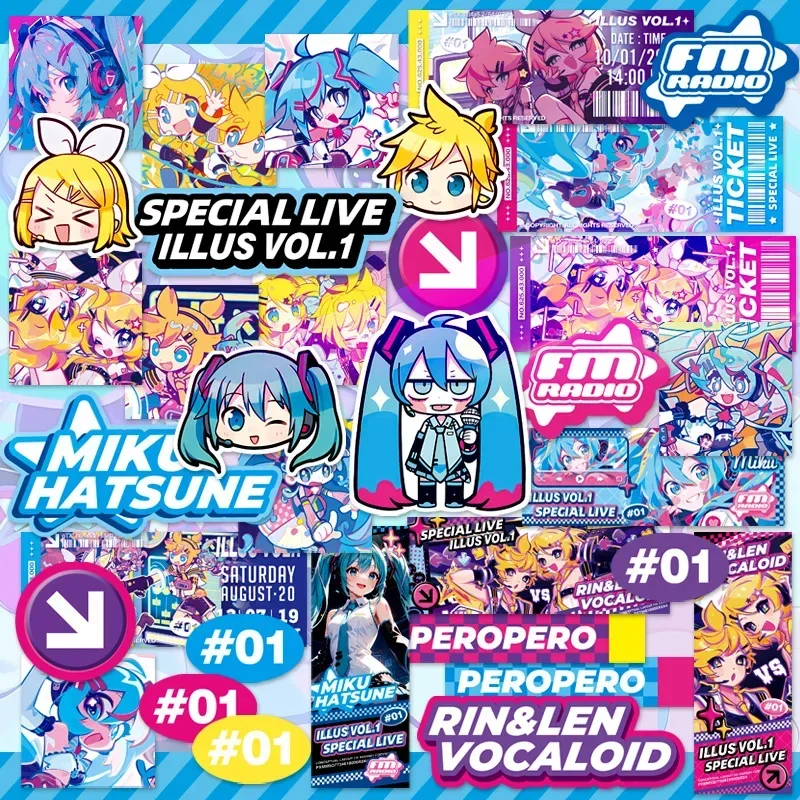 34pcs Hatsune Miku Kagamine Gemini Laser Waterproof Suitcase Two-dimensional Miku Anime Peripheral Pvc High Quality Stickers