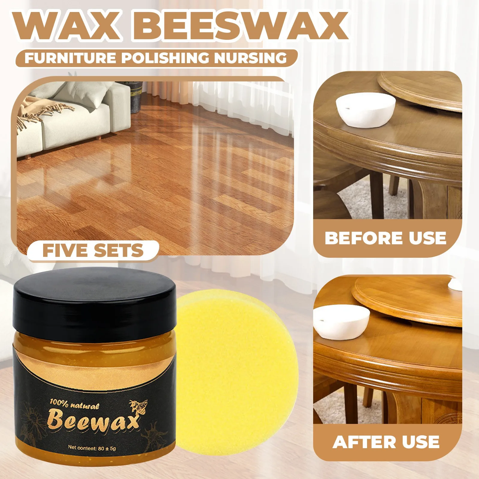Beefix Furniture Restorer Bienenwachs für Bois Bienenwachs für Meubles Beefix Beefix Holzrestaurator mit Schwammwachs und Spülung