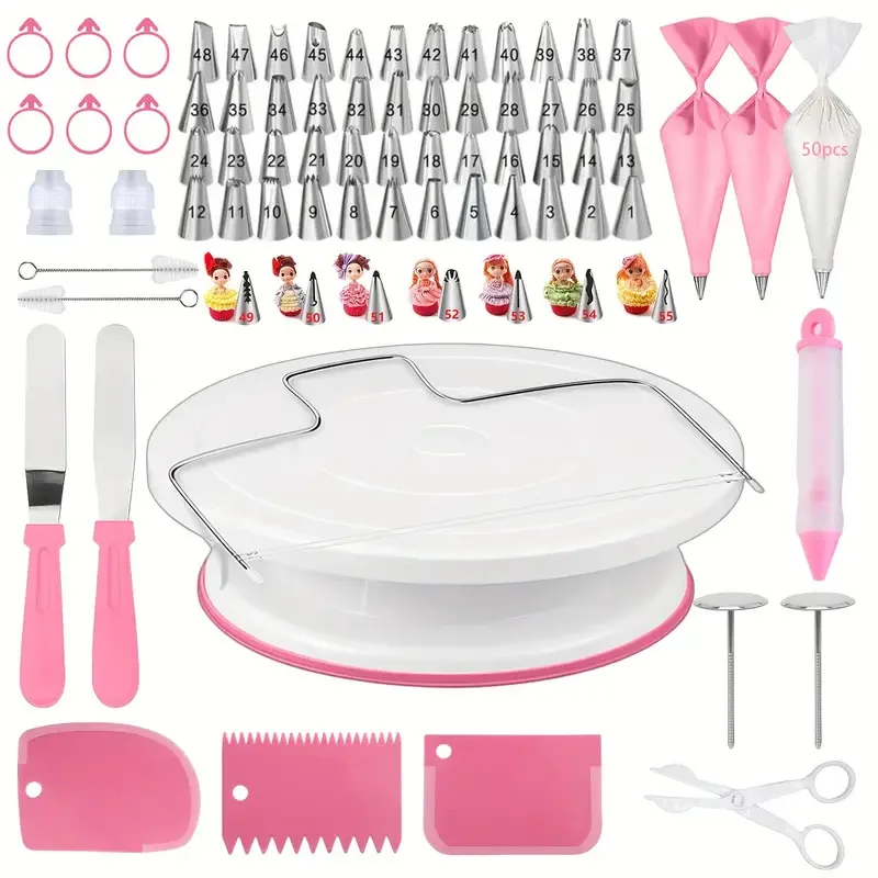 

80PCS Cake Decorating Set-Non-Slip Turntable with 14 Piping Tips, Scrapers & Tools for Professional DIY Baking Tools Accessories