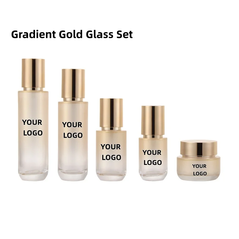 【Logo Custom】1Pcs Gradual Gold 50g Cream Glass Bottle Empty Cosmetic Packaging Materials 100ml for Lotion Toner Essence