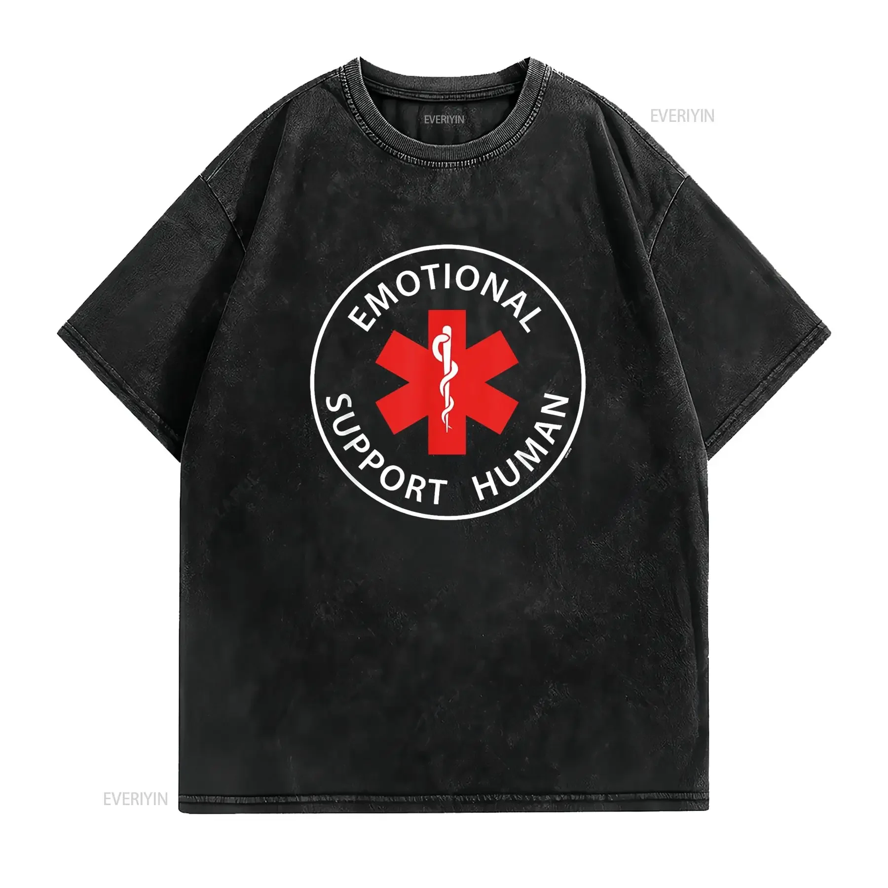 Emotional Support Human T Shirt Funny Humor vintage Washed Versatile Breathable fashion Casual graphic homme Stylish streetwear
