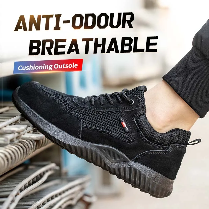 LEIANDUN Men's And Women's Comfortable Breathable Steel Toe Safety Shoes Soft Soled Anti Smashing Wear-Resistant Work Shoes