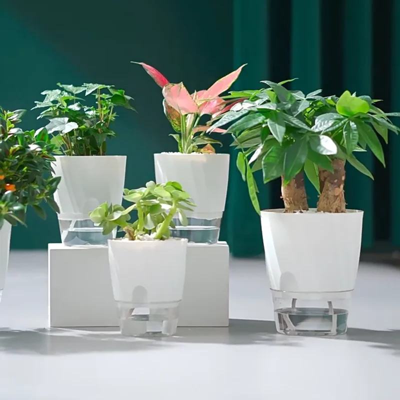 2Pcs 5/6Inch Double Layer Plastic Self-Watering Plant Pot Automatic Water Absorbing Flowerpot Planters Home Garden Decoraction