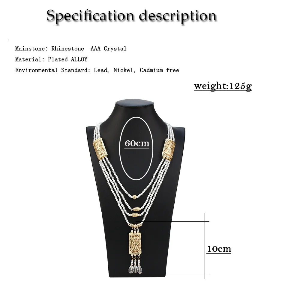 Neovisson Morocco Charm Necklace 18k Gold Color Arabic Bead Necklace Long Women Multilayer Chain Bride Wedding Jewelry