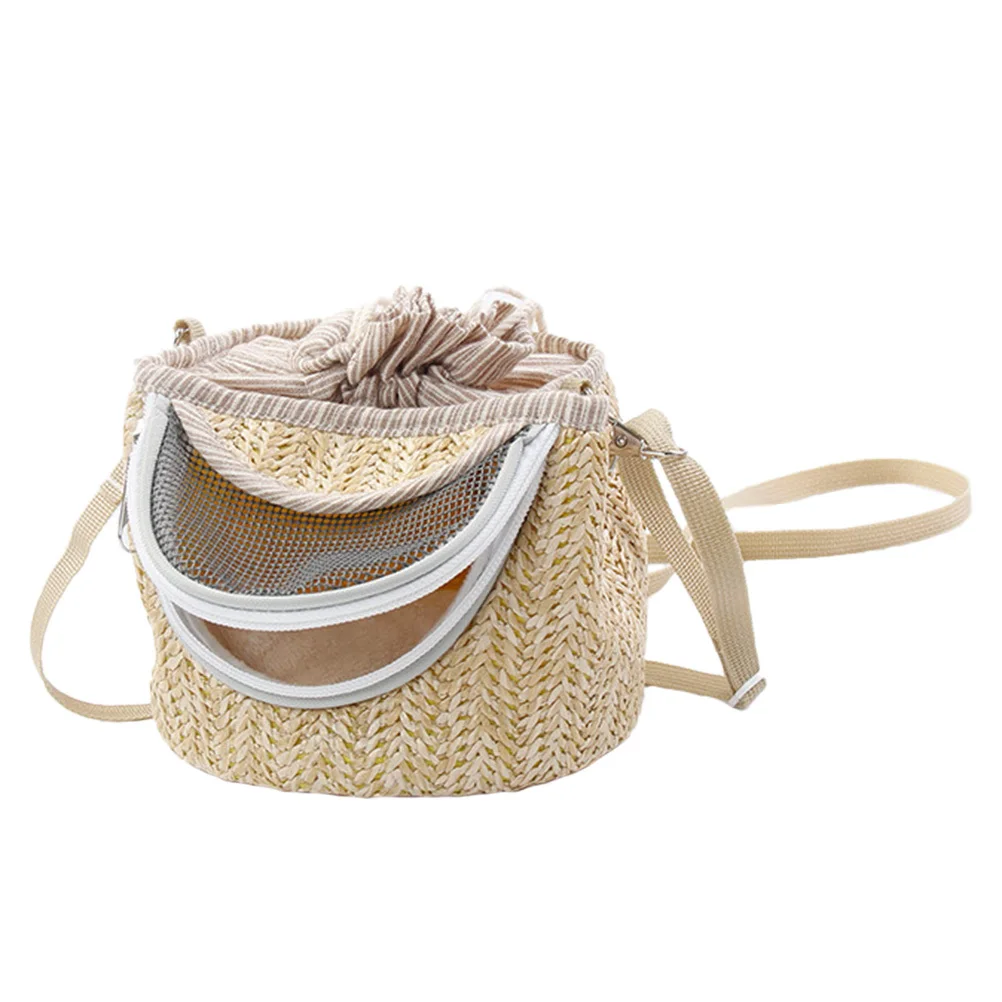 

Straw-Woven Pet Carry-Out Bag For Small Pets Breathable Durable Travel Carrier Portable Hamster Storage Bag Oblique Pet Carrier