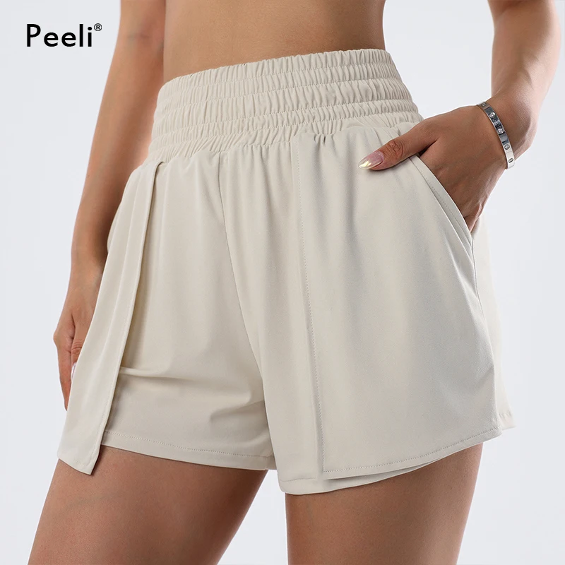 Spandex Sports Shorts with Phone Pockets Loose Yoga Shorts Women Clothing High Waist Gym Shorts Athletic Workout Leggings Woman