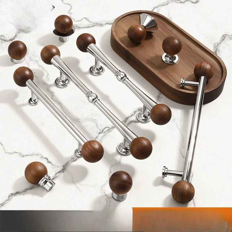 

French Italian Style Walnut Pendant Handle Bright Chrome Brass Cabinet Door Handle