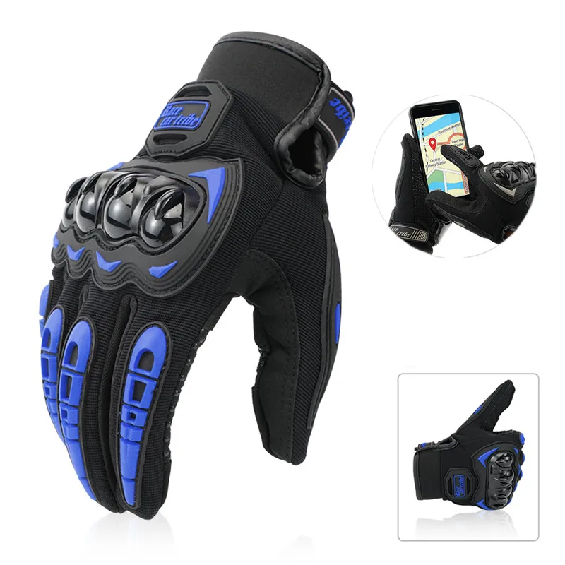 

Gloves for Motorcyclist Summer Breathable Protective Knuckle Motorcross Gears for Harley Men Blue Touch Screen Motorcyle Guantes