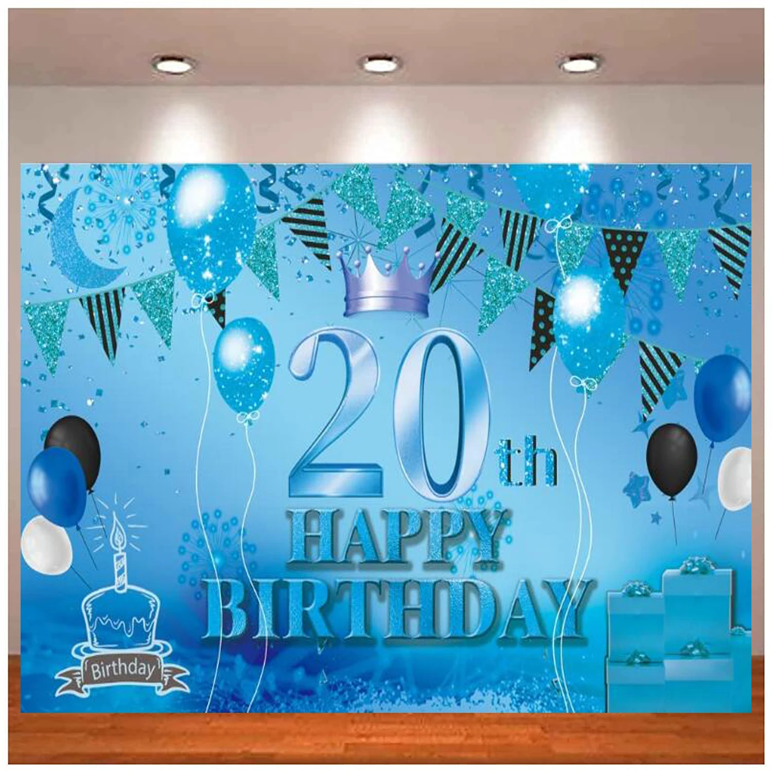 Photography Backdrop Banner Blue 20th Sign Poster 20 Birthday Party Supplies For Anniversary Photo Booth Background Party Decor