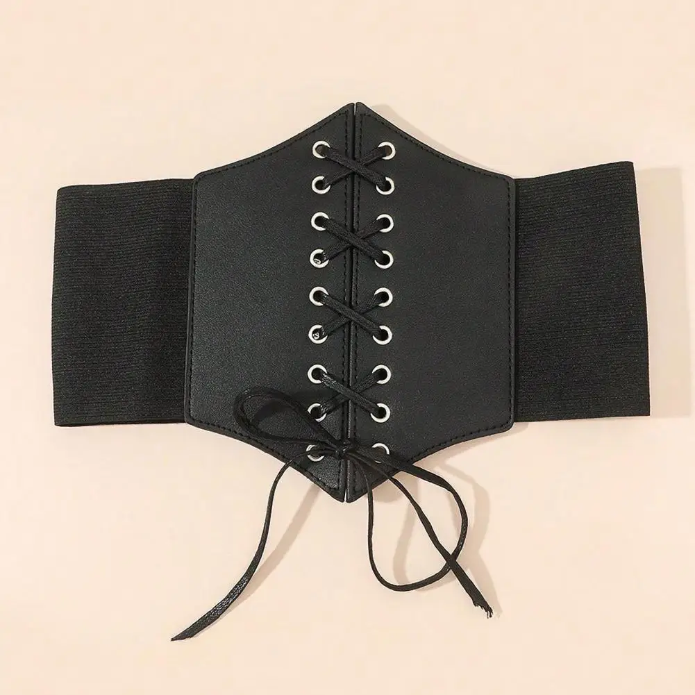 Women Dress Decoration Belt Elegant Lace-up Corset Belt for Women Wide Elastic Waistband Faux Leather Body Waistband for Dress