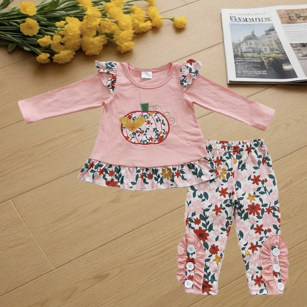 

9.19 Kids Winter Clothes For Girls Baby Girls Pink Pumpkin Floral Pants Fall Clothes Sets